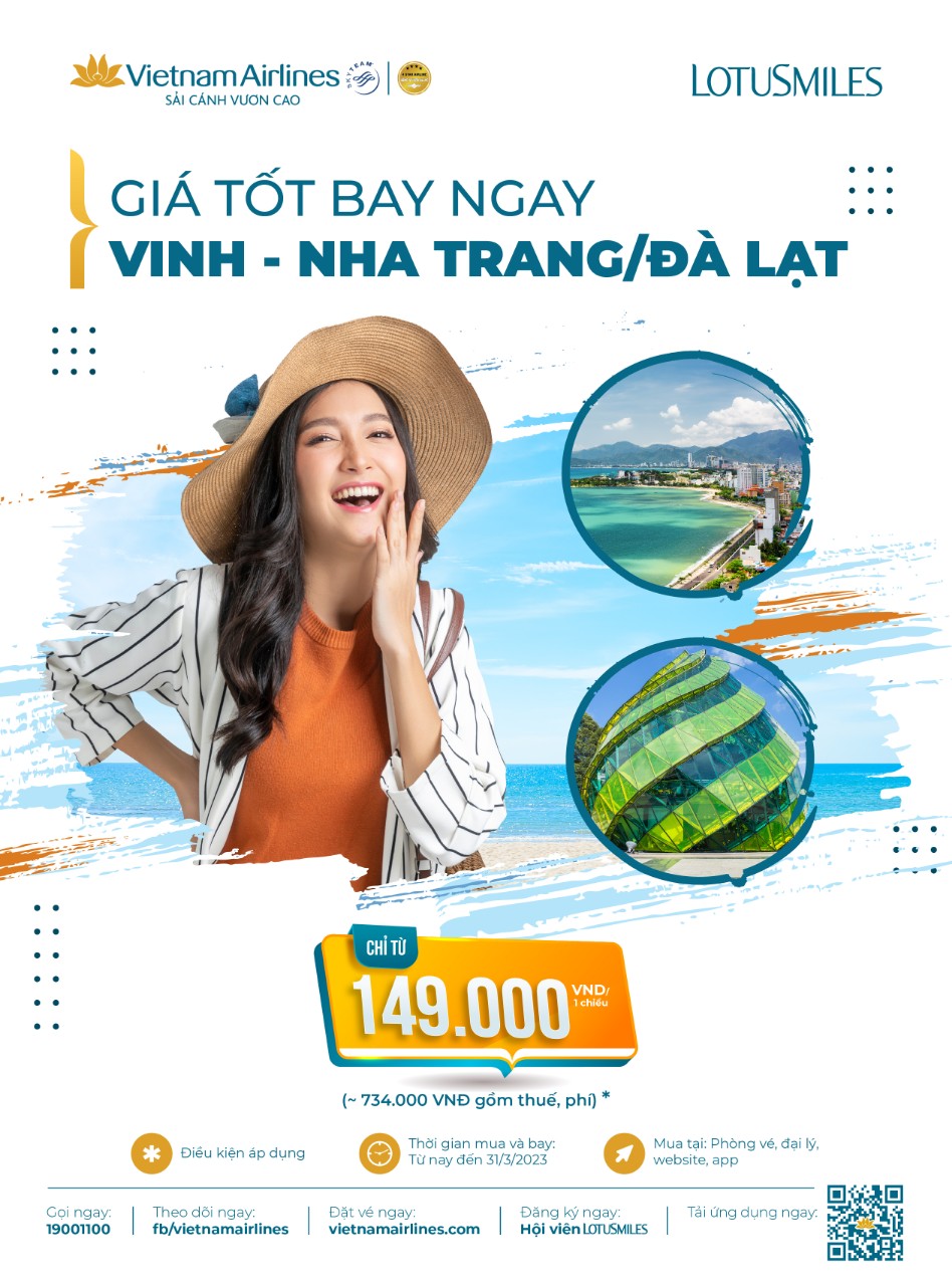Vietnam Airlines provides affordable airfare to Vinh - Nha Trang/ Da Lat.